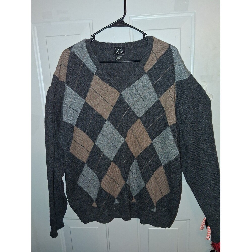 Jos. A. Bank Executive Collection Men's L Argyle V-Neck Lambswool Blend Sweater